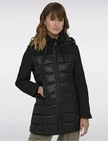 Zip Front Hooded Lined Hybrid Puffer and Knit Jacket by Only