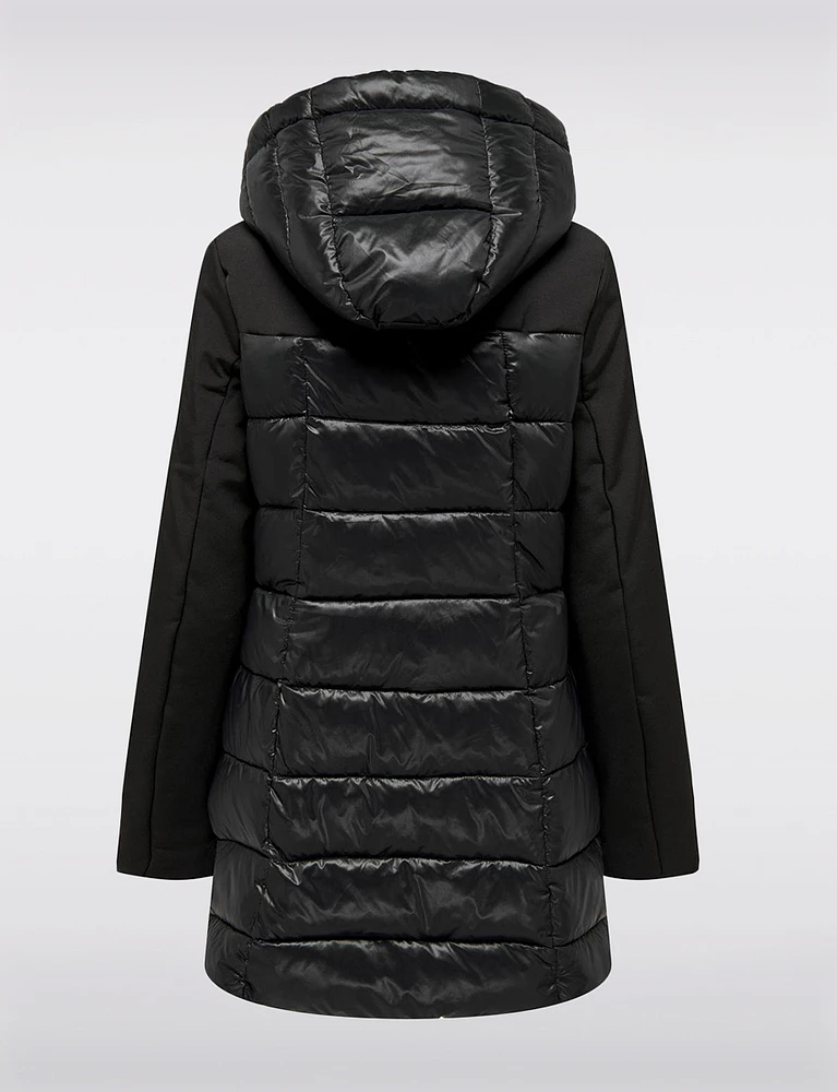 Zip Front Hooded Lined Hybrid Puffer and Knit Jacket by Only