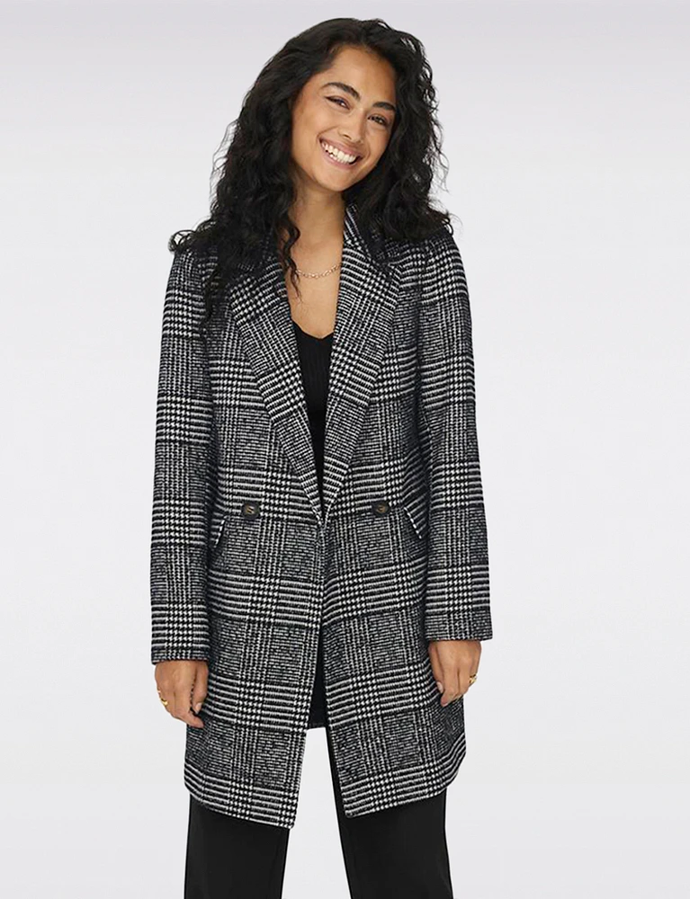 Eco-Chic Plaid Double-Breasted Recycled Wool Peacoat by Only