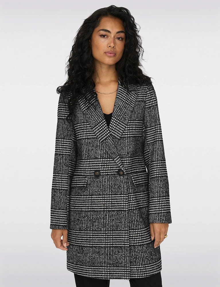 Eco-Chic Plaid Double-Breasted Recycled Wool Peacoat by Only