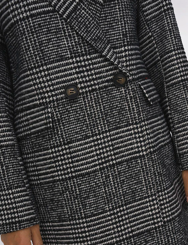 Eco-Chic Plaid Double-Breasted Recycled Wool Peacoat by Only