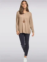 Ribbed Wool V-Neck Top With Long Sleeves by Froccella