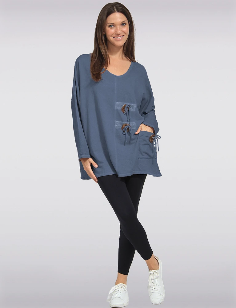 Cozy Cotton-Blend Knit Top Button-Sequins Details by Froccella