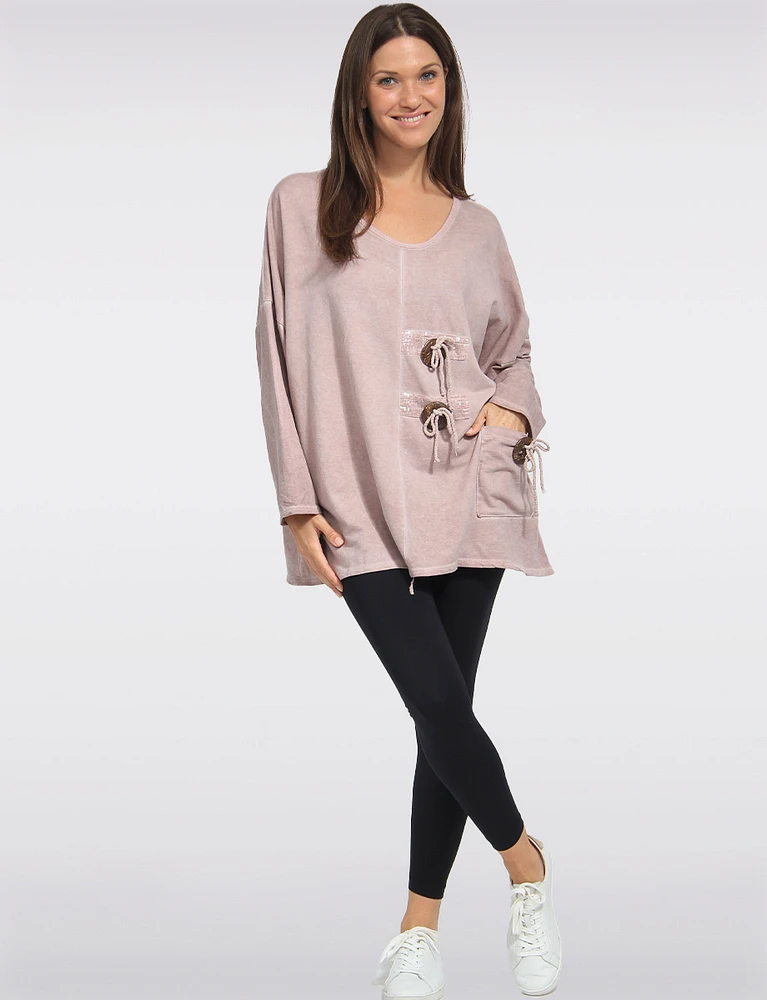 Cozy Cotton-Blend Knit Top Button-Sequins Details by Froccella