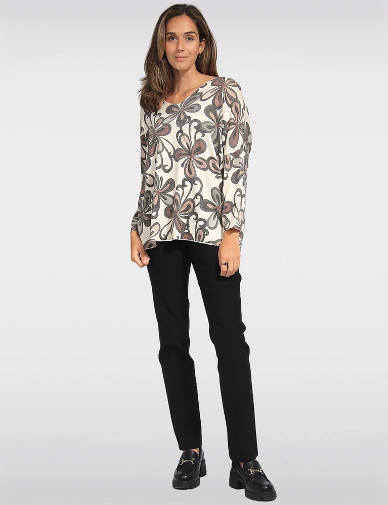 Printed Wool Blend Dolman Sleeves V-Neck Knit Top by Froccella