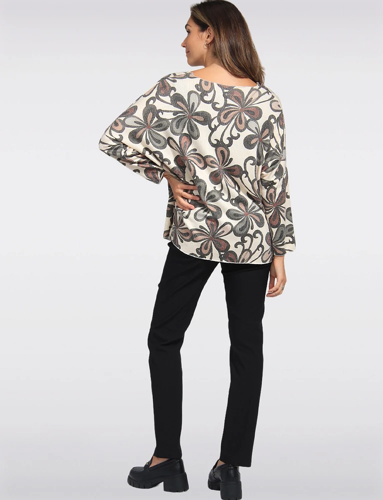 Printed Wool Blend Dolman Sleeves V-Neck Knit Top by Froccella