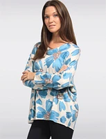 Printed Wool Blend V-Neck Dolman Sleeves Knit Top by Froccella