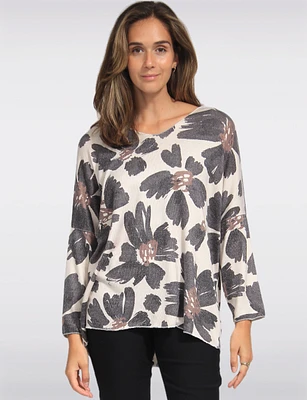 Printed Wool Blend V-Neck Dolman Sleeves Knit Top by Froccella