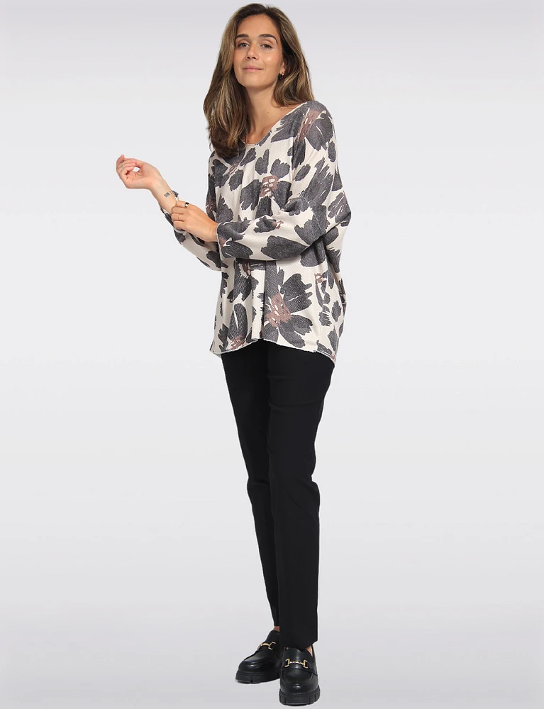 Printed Wool Blend V-Neck Dolman Sleeves Knit Top by Froccella