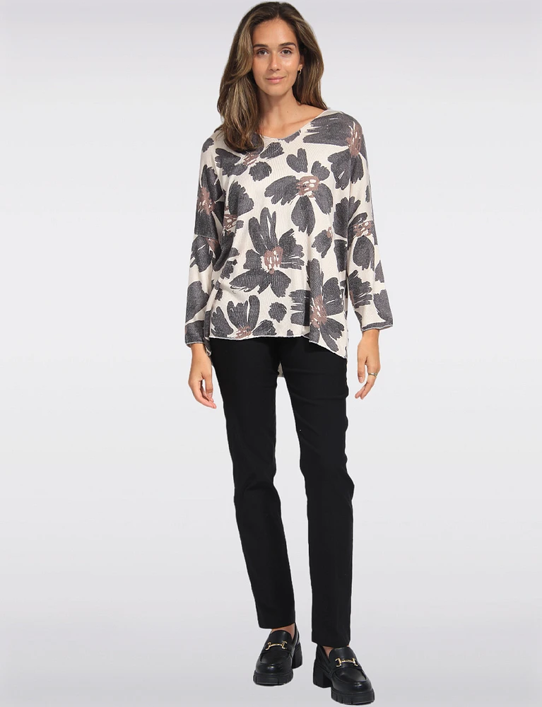 Printed Wool Blend V-Neck Dolman Sleeves Knit Top by Froccella