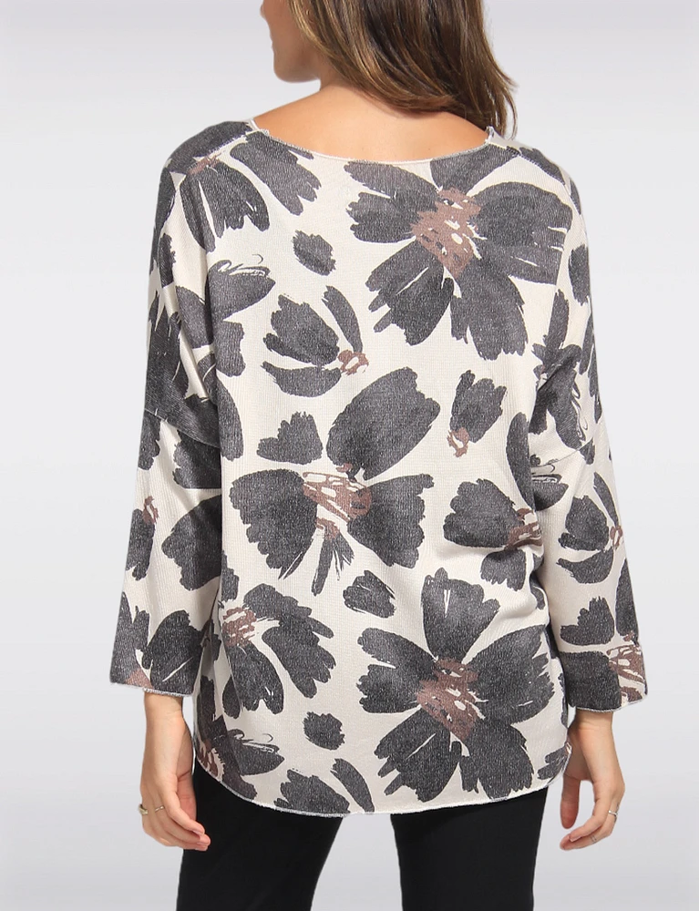 Printed Wool Blend V-Neck Dolman Sleeves Knit Top by Froccella