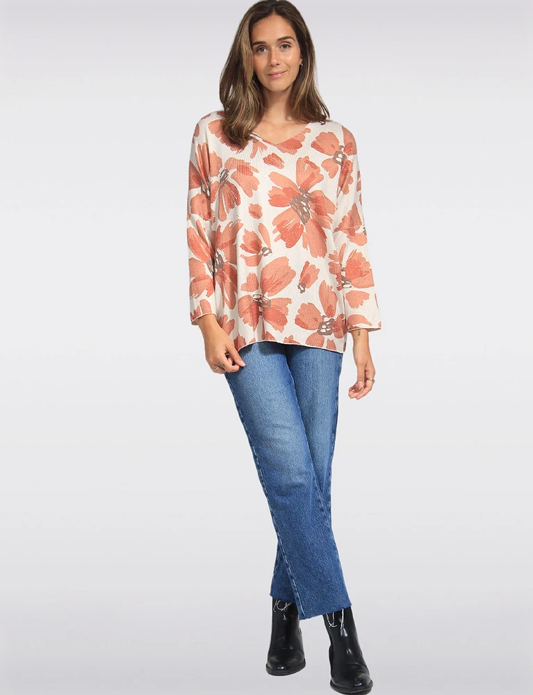 Printed Wool Blend V-Neck Dolman Sleeves Knit Top by Froccella