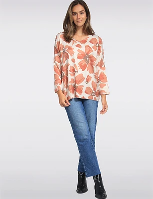 Printed Wool Blend V-Neck Dolman Sleeves Knit Top by Froccella