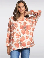 Printed Wool Blend V-Neck Dolman Sleeves Knit Top by Froccella