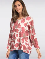 Printed Wool Blend V-Neck Dolman Sleeves Knit Top by Froccella