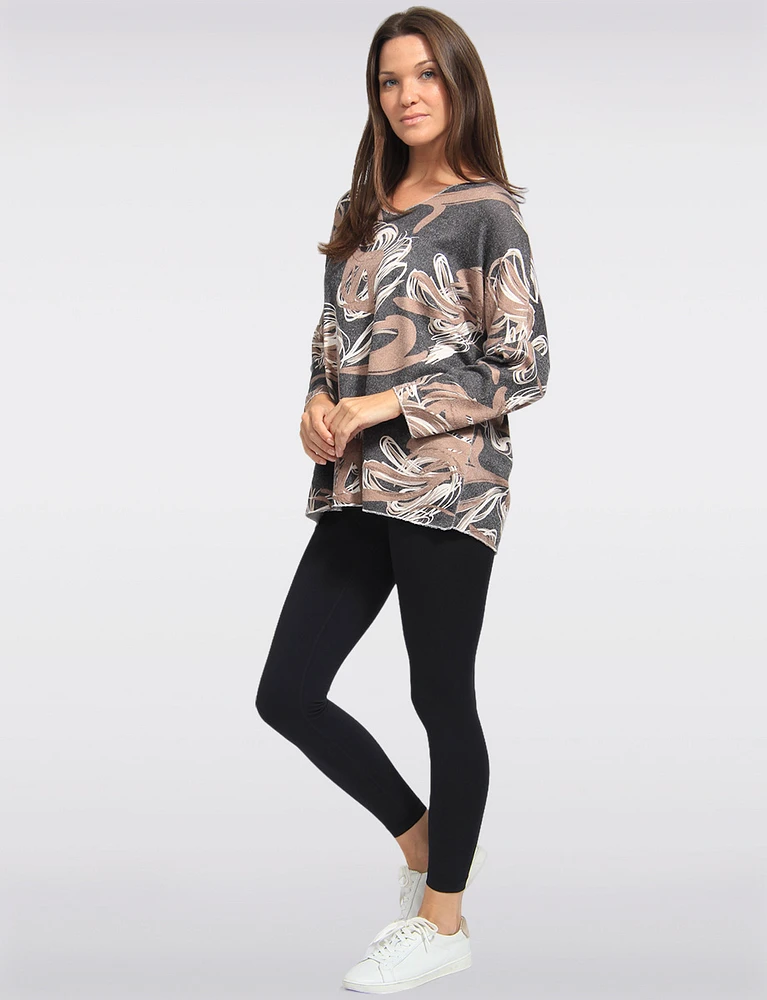 Printed Wool Blend Dolman Sleeves V-Neck Knit Top by Froccella