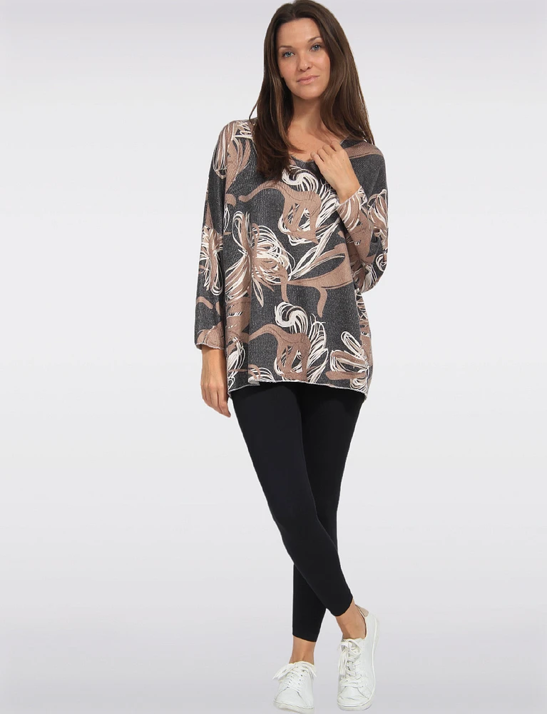 Printed Wool Blend Dolman Sleeves V-Neck Knit Top by Froccella