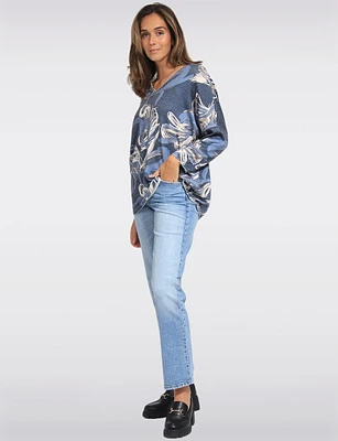 Printed Wool Blend Dolman Sleeves V-Neck Knit Top by Froccella