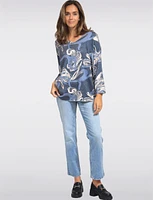 Printed Wool Blend Dolman Sleeves V-Neck Knit Top by Froccella