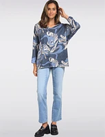 Printed Wool Blend Dolman Sleeves V-Neck Knit Top by Froccella