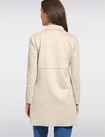 Elegant Faux Suede Notch Collar Mid-Length Straight Fit Jacket by Froccella