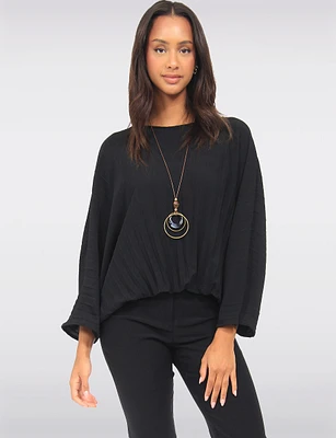 Solid Pleated Short Dolman Sleeve Top With Elastic Hem By Froccella