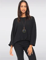 Solid Pleated Short Dolman Sleeve Top With Elastic Hem By Froccella