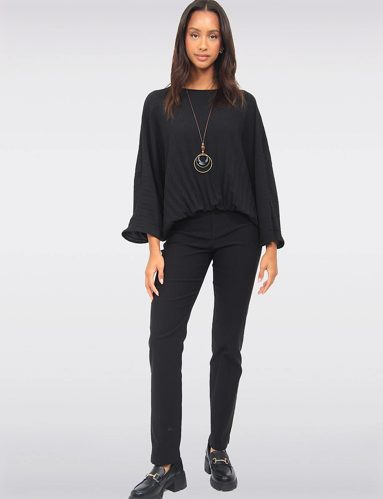 Solid Pleated Short Dolman Sleeve Top With Elastic Hem By Froccella