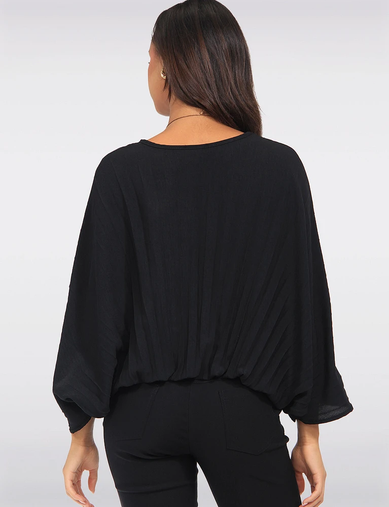 Solid Pleated Short Dolman Sleeve Top With Elastic Hem By Froccella