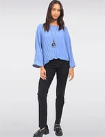 Solid Pleated Short Dolman Sleeve Top With Elastic Hem By Froccella