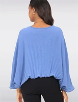 Solid Pleated Short Dolman Sleeve Top With Elastic Hem By Froccella