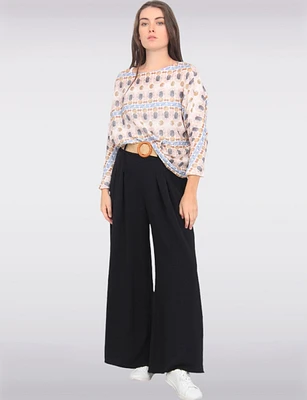 Flowy Wide-Leg Pants with Straw Belt by Froccella