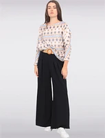 Flowy Wide-Leg Pants with Straw Belt by Froccella