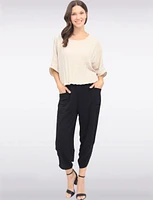 Elastic Waist Asymmetrical Hem Balloon Pant With Patch Pockets By Froccella