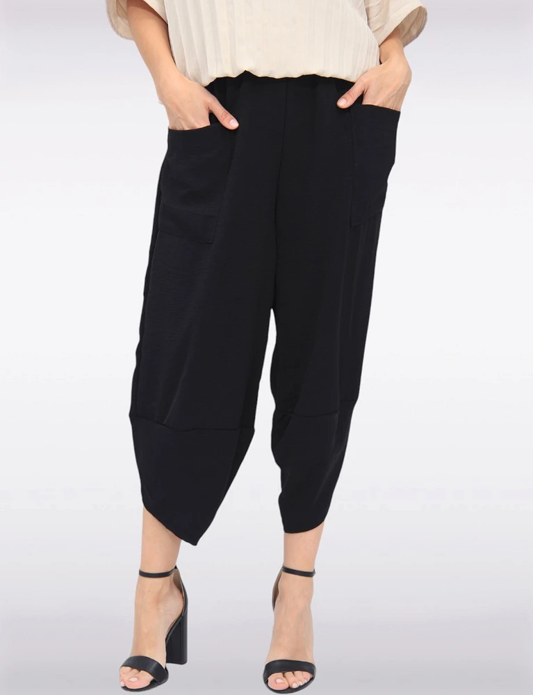 Elastic Waist Asymmetrical Hem Balloon Pant With Patch Pockets By Froccella