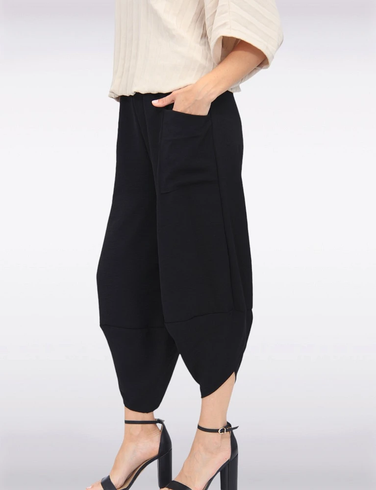 Elastic Waist Asymmetrical Hem Balloon Pant With Patch Pockets By Froccella