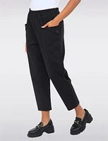 Stretchy Cotton-Blend Tapered Elastic Waist and Large Pocket Pants by Froccella