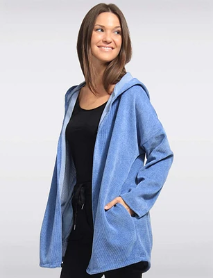 Classic Ultra-Soft Long Hooded Cardigan with Adjustable Hem by Froccella