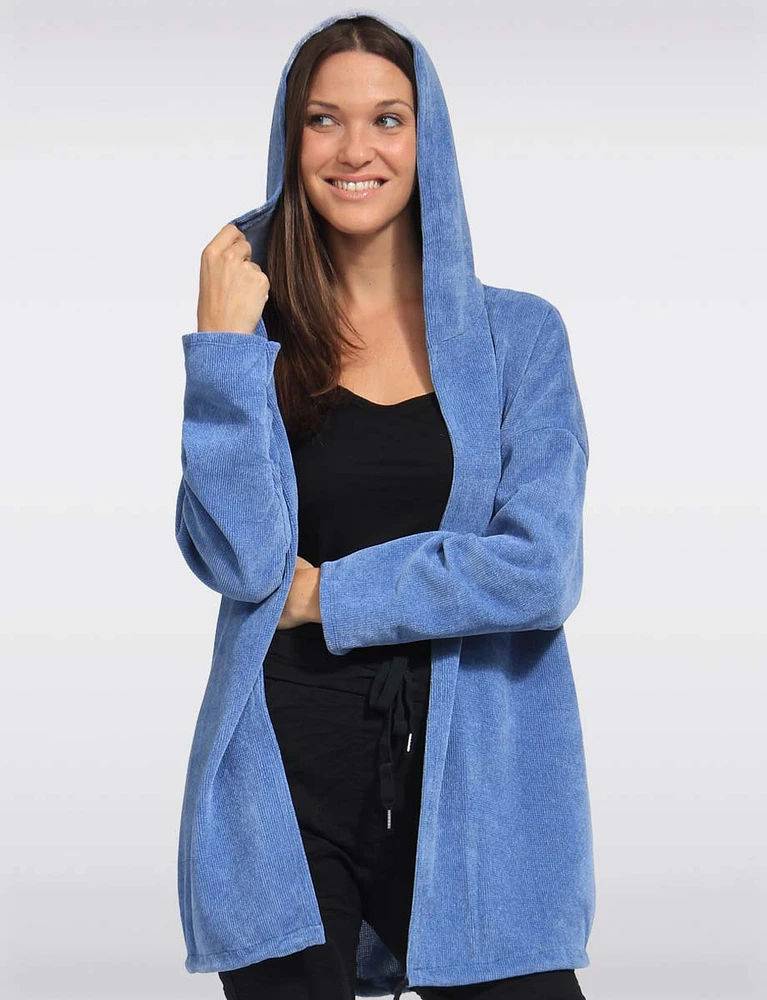 Classic Ultra-Soft Long Hooded Cardigan with Adjustable Hem by Froccella