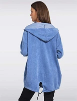 Classic Ultra-Soft Long Hooded Cardigan with Adjustable Hem by Froccella