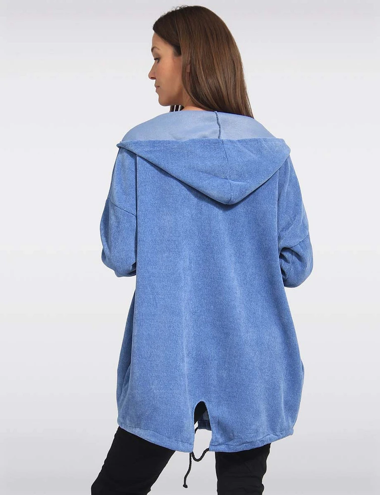 Classic Ultra-Soft Long Hooded Cardigan with Adjustable Hem by Froccella