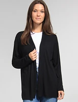 Long Sleeves Open Front Ribbed Trim Knit Cardigan by Froccella