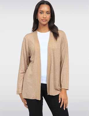 Long Sleeves Open Front Ribbed Trim Knit Cardigan by Froccella