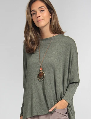 Loose Fit Drop Shoulder Knit Top with Necklace by Froccella.