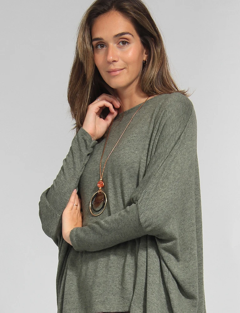 Loose Fit Drop Shoulder Knit Top with Necklace by Froccella.