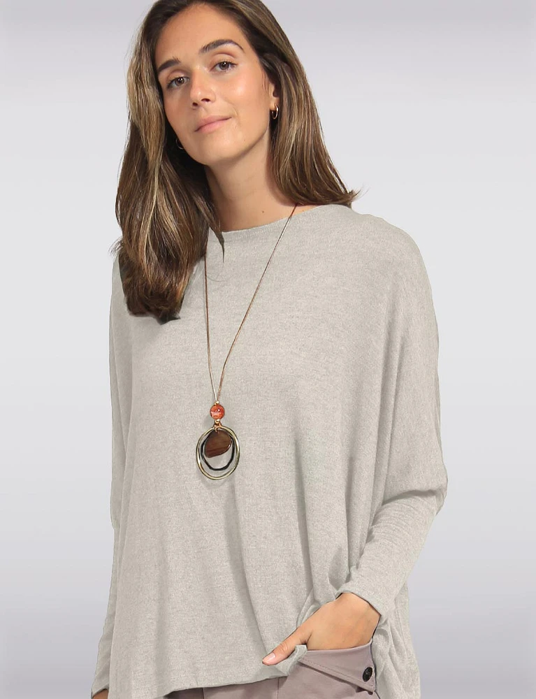 Loose Fit Drop Shoulder Knit Top with Necklace by Froccella.