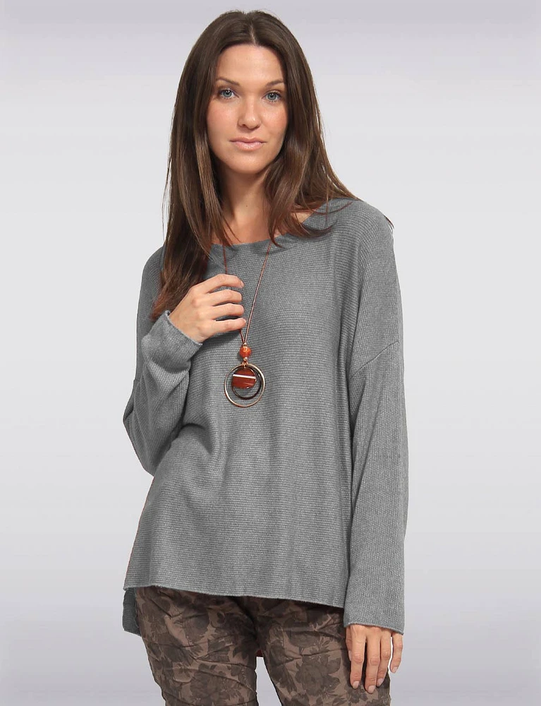 Ultra-soft Drop Shoulder Long Sleeves Knit Top with Necklace by Froccella