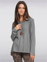 Ultra-soft Drop Shoulder Long Sleeves Knit Top with Necklace by Froccella