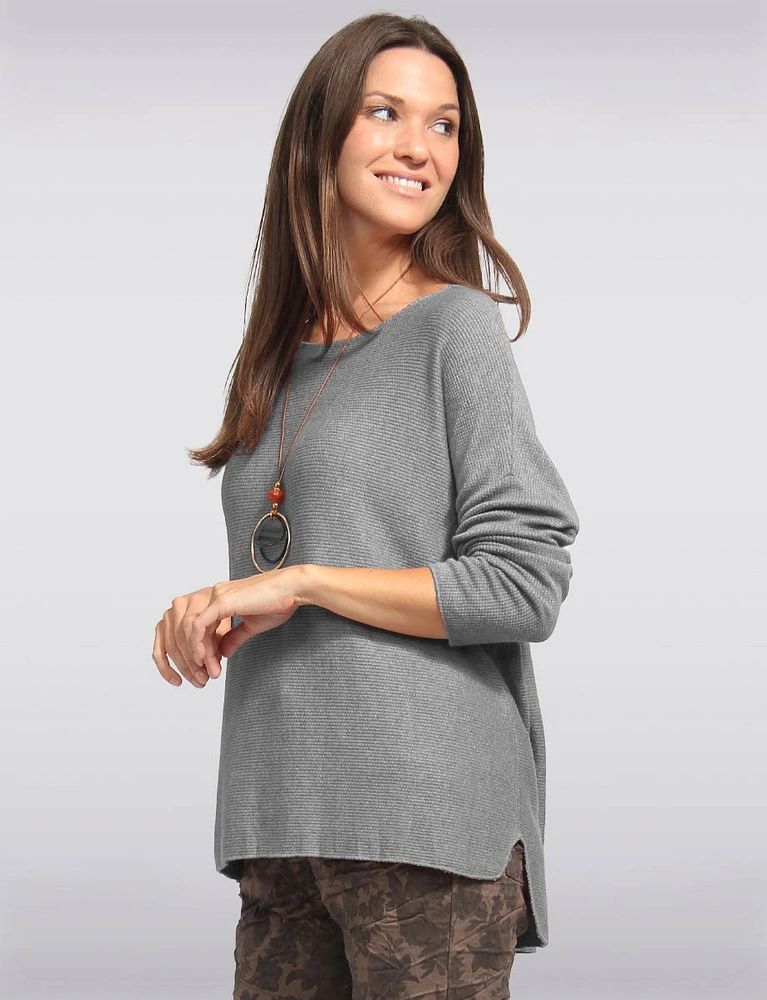 Ultra-soft Drop Shoulder Long Sleeves Knit Top with Necklace by Froccella