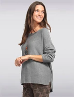 Ultra-soft Drop Shoulder Long Sleeves Knit Top with Necklace by Froccella